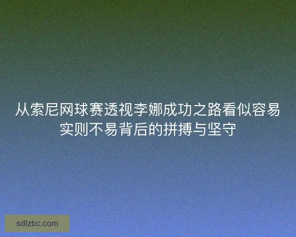 从索尼网球赛透视李娜成功之路看似容易实则不易背后的拼搏与坚守